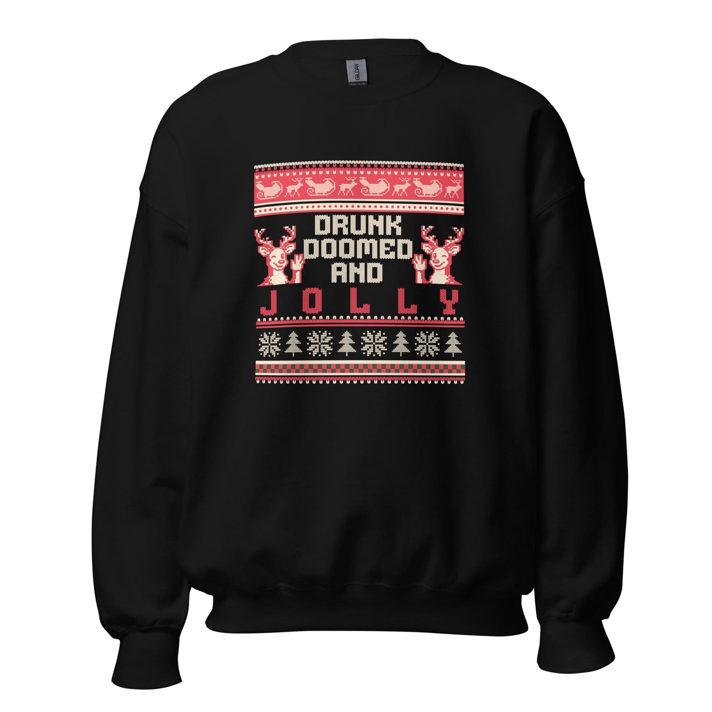 Drunk Doomed and Jolly Christmas Jumper | Funny Drinking Xmas | Ugly Holiday Knitwear | Party Outfit | Secret Santa Gift for Adults