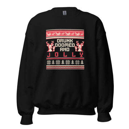 Drunk Doomed and Jolly Christmas Jumper | Funny Drinking Xmas | Ugly Holiday Knitwear | Party Outfit | Secret Santa Gift for Adults