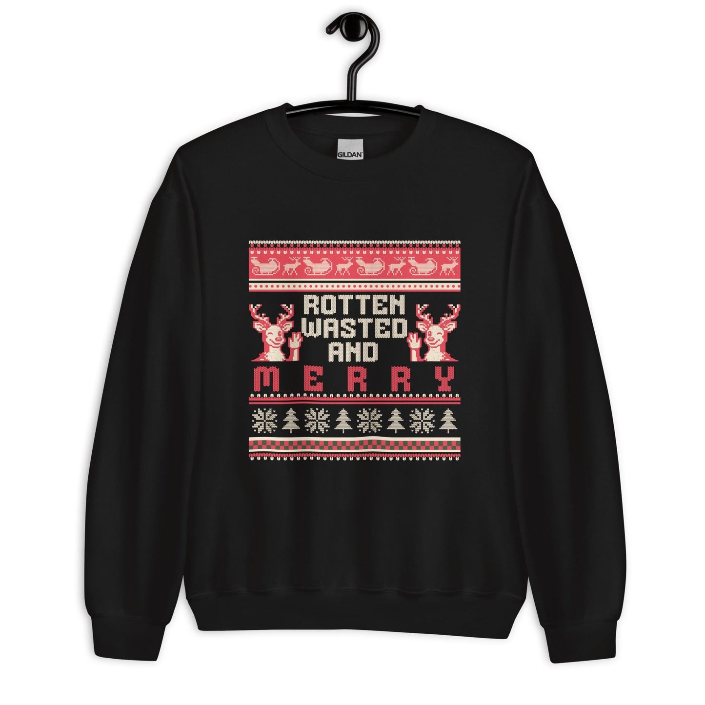 Rotten Wasted and Merry Christmas Jumper | Funny Drinking Xmas | Ugly Holiday Knitwear | Alternative Humour Xmas Outfit Gift