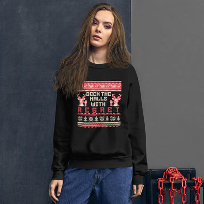 Deck the Halls with Regret Christmas Jumper | Funny Dark Humour Xmas | Ugly Holiday Knitwear | Alternative Secret Santa Gift
