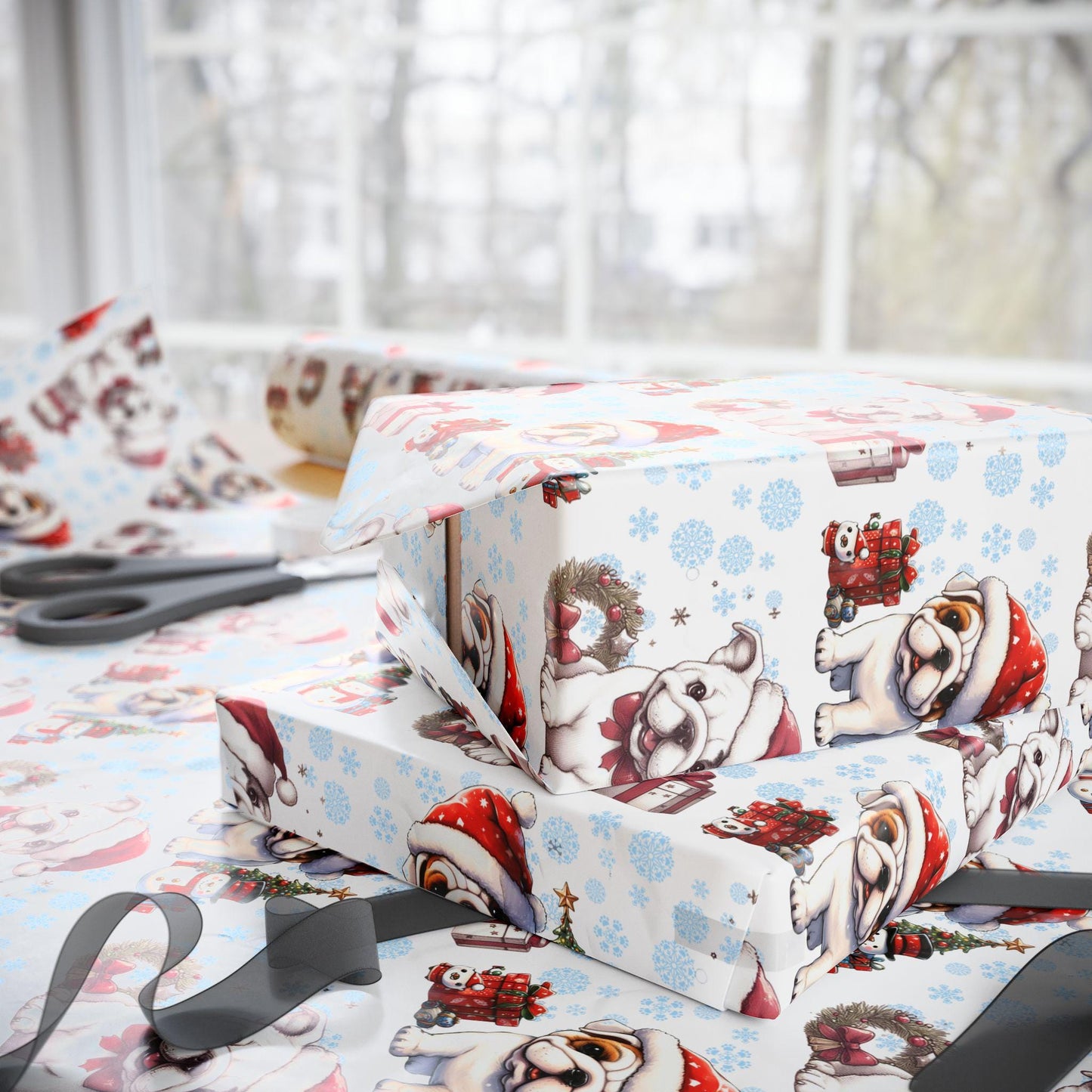 Bulldog Lovers Wrapping Papers, Christmas Gift Wrap, Cute Dog Holiday Present, Pet Owner Festive Paper, Animal Lover Xmas Decoration