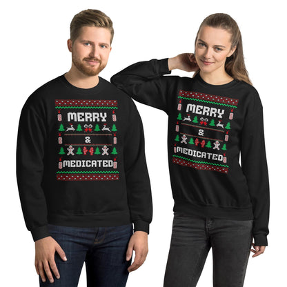 Merry & Medicated Funny Christmas Jumper | Ugly Xmas | Adult Festive Jumper | Secret Santa Novelty Gift
