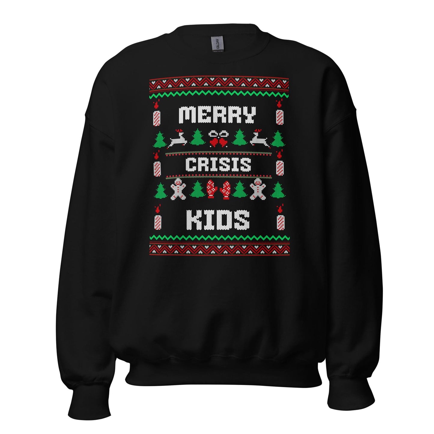 Merry Crisis Kids Funny Christmas Jumper | Ugly Style Festive Knit | Sarcastic Xmas Party Jumper | Novelty Gag Gift for Adults