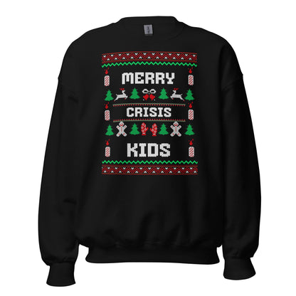 Merry Crisis Kids Funny Christmas Jumper | Ugly Style Festive Knit | Sarcastic Xmas Party Jumper | Novelty Gag Gift for Adults