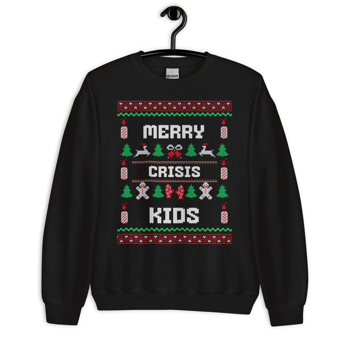 Merry Crisis Kids Funny Christmas Jumper | Ugly Style Festive Knit | Sarcastic Xmas Party Jumper | Novelty Gag Gift for Adults