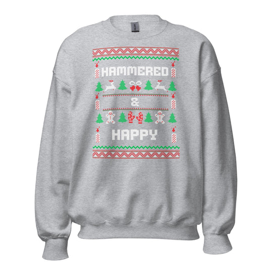 Hammered and Happy Funny Christmas Jumper | Ugly Style Festive Knit | Sarcastic Xmas Party Jumper | Novelty Holiday Gag Gift
