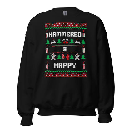 Hammered and Happy Funny Christmas Jumper | Ugly Style Festive Knit | Sarcastic Xmas Party Jumper | Novelty Holiday Gag Gift