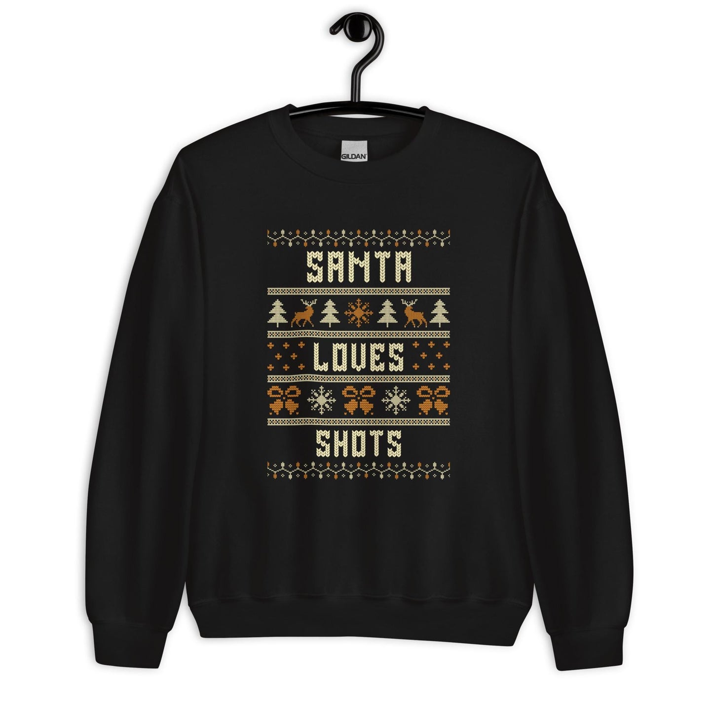 Santa Loves Shots Christmas Jumper | Funny Booze Xmas | Ugly Knitwear for Festive Parties | Secret Santa Drinking Gift