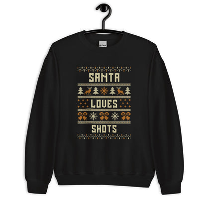 Santa Loves Shots Christmas Jumper | Funny Booze Xmas | Ugly Knitwear for Festive Parties | Secret Santa Drinking Gift