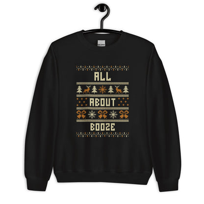 All About Booze Funny Christmas Jumper | Rude Ugly Xmas | Drinking Party Knitwear | Secret Santa Adult Humour Gift