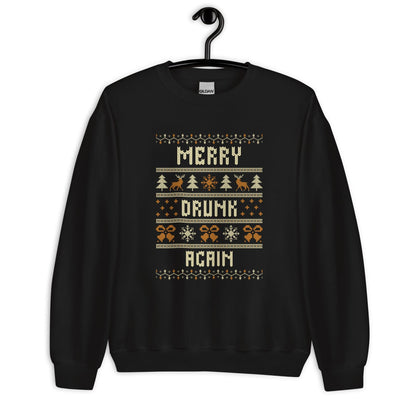 Merry Drunk Again Christmas Jumper | Funny Drinking Ugly Xmas | Boozy Festive Party Knitwear | Secret Santa Adult Gift