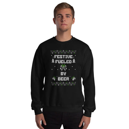 Festive Fueled By Beer Funny Ugly Christmas Jumper | Boozy Drinking | Humorous Knit Xmas Party Holiday Gift