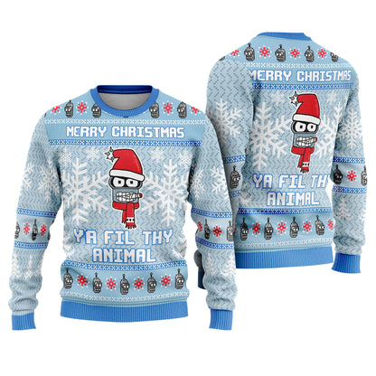 Ya Fil Thy Animal Futurama Ugly Christmas Sweatser Bender Ugly Sweater Furatama Merry Merry Kissmyass American Sitcom Ugly Xmas Sweatshirt