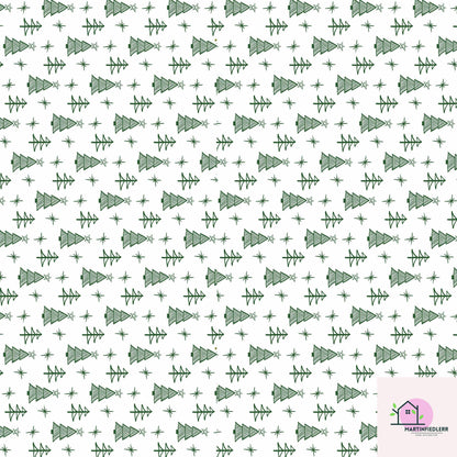 Minimal Christmas Tree Wrapping Paper, White Green Holiday Gift Wrap Sheets, Rustic Winter Forest Packaging, Simple Festive Modern Style