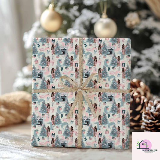 Vintage Pastel Christmas Wrapping Paper: Retro Ornament Design