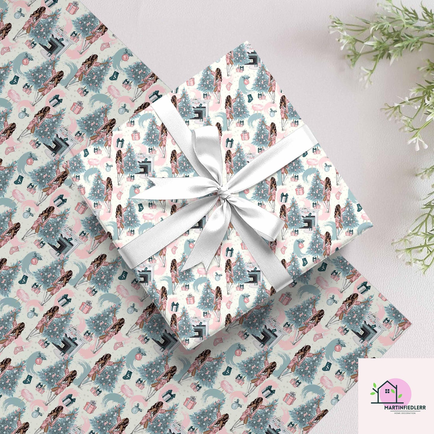 Vintage Pastel Christmas Wrapping Paper: Retro Ornament Design