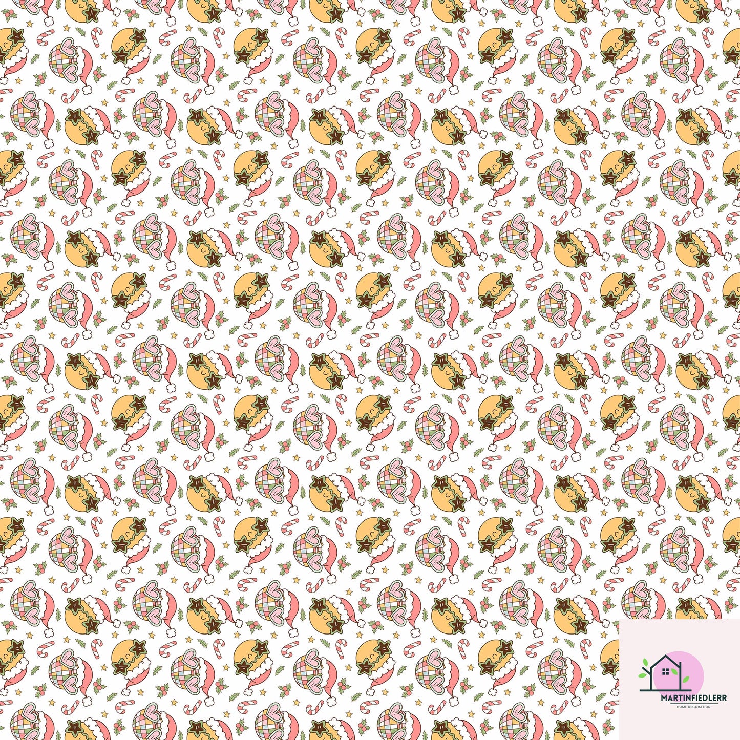 Christmas Ornament Wrapping Paper, Golden Bell Holiday Gift Wrap Sheets, Candy Cane Star Packaging, Festive Pink Red Green Style