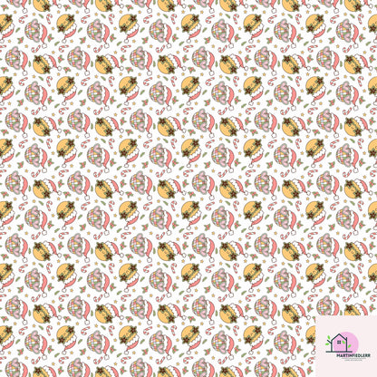 Christmas Ornament Wrapping Paper, Golden Bell Holiday Gift Wrap Sheets, Candy Cane Star Packaging, Festive Pink Red Green Style