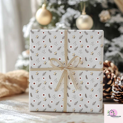 Beige Floral Christmas Wrapping Paper: Elegant Festive Gift Wrap