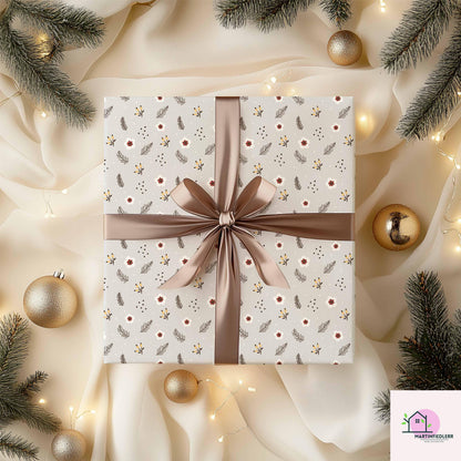 Beige Floral Christmas Wrapping Paper: Elegant Festive Gift Wrap