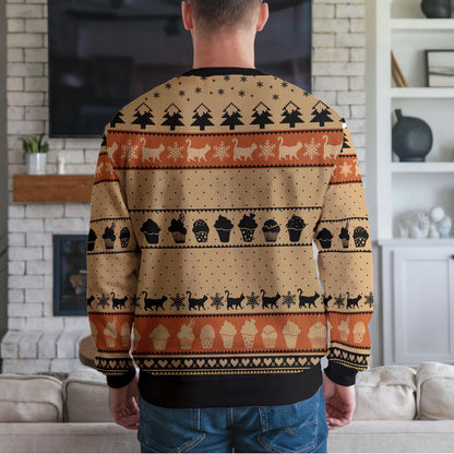 Funny Cat Ugly Christmas Sweater Shut The Fucupcakes Holiday Sweatshirt, Black Cat Baker Xmas Jumper Sweater Gift for Cat Lovers Bakers