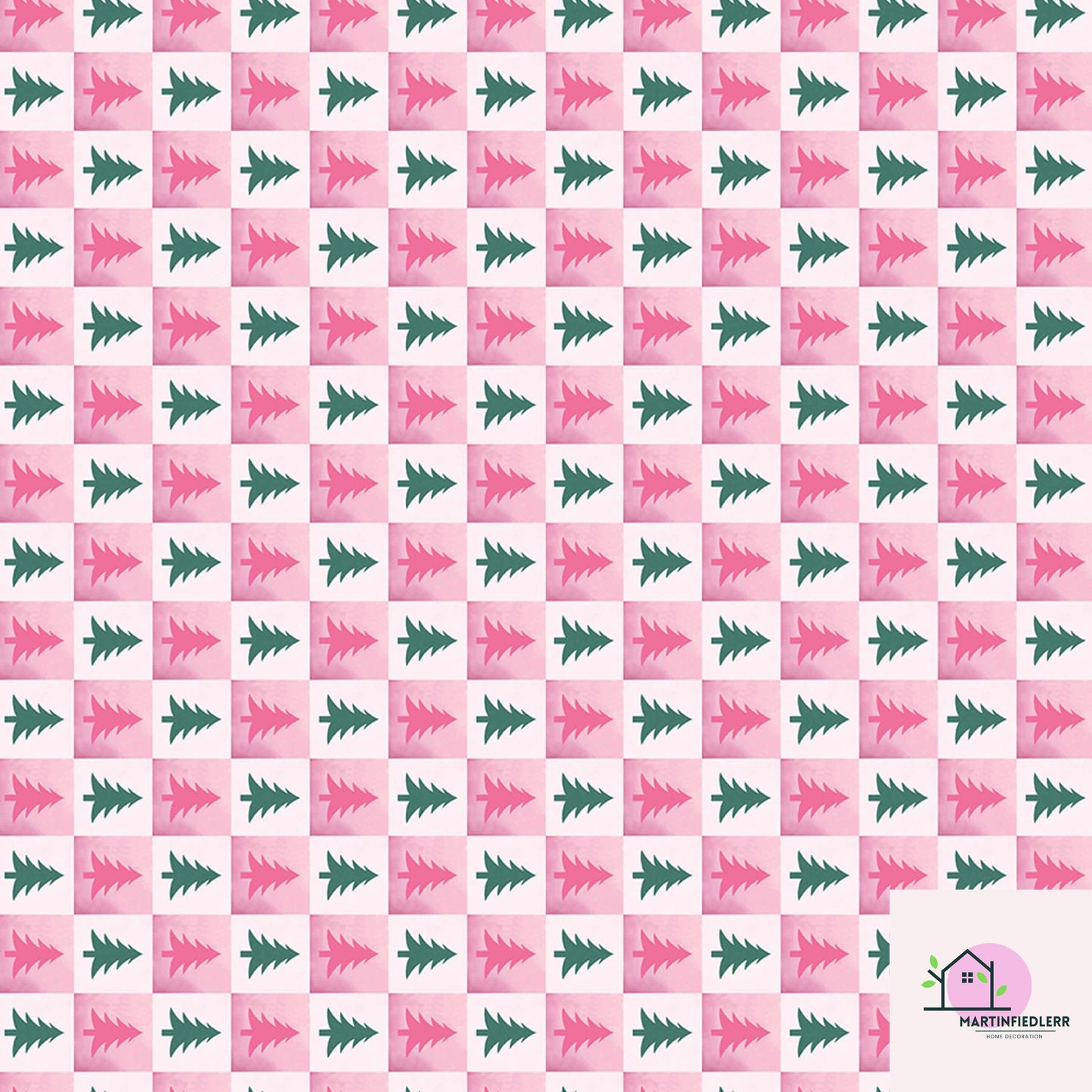Pink Christmas Tree Wrapping Paper, Modern Holiday Gift Wrap Sheets, Festive Green Pine Pattern Packaging, Playful Winter Party Style