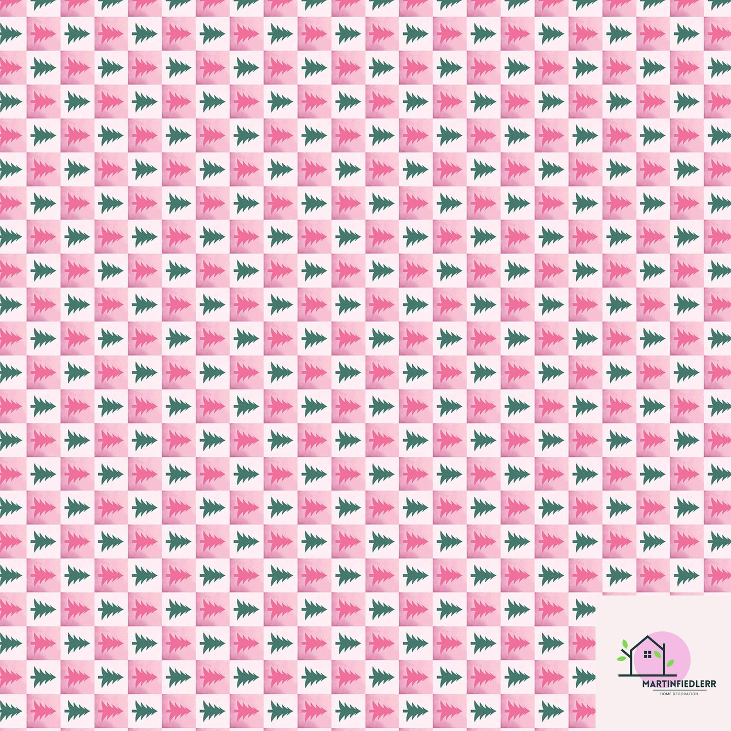 Pink Christmas Tree Wrapping Paper, Modern Holiday Gift Wrap Sheets, Festive Green Pine Pattern Packaging, Playful Winter Party Style