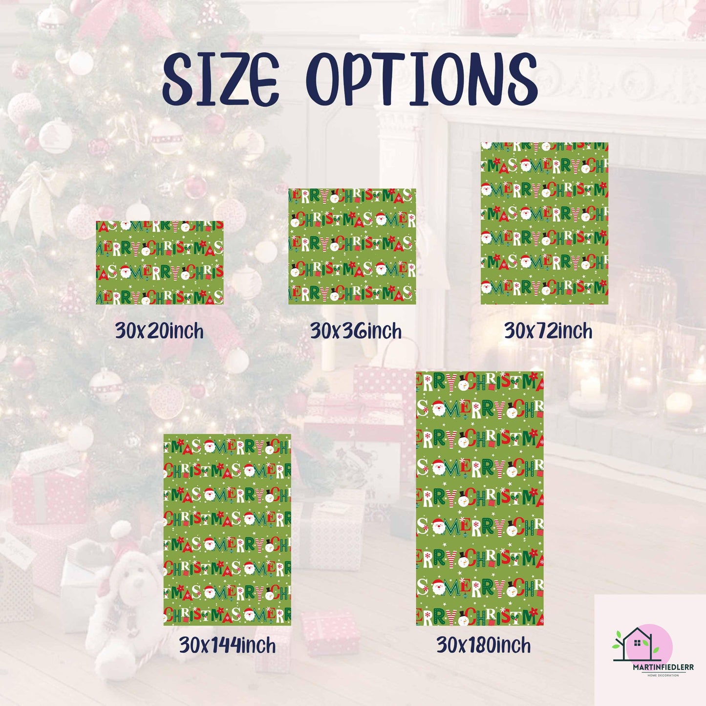 Green Christmas Wrapping Paper: Santa, Tree, Candy Cane Design