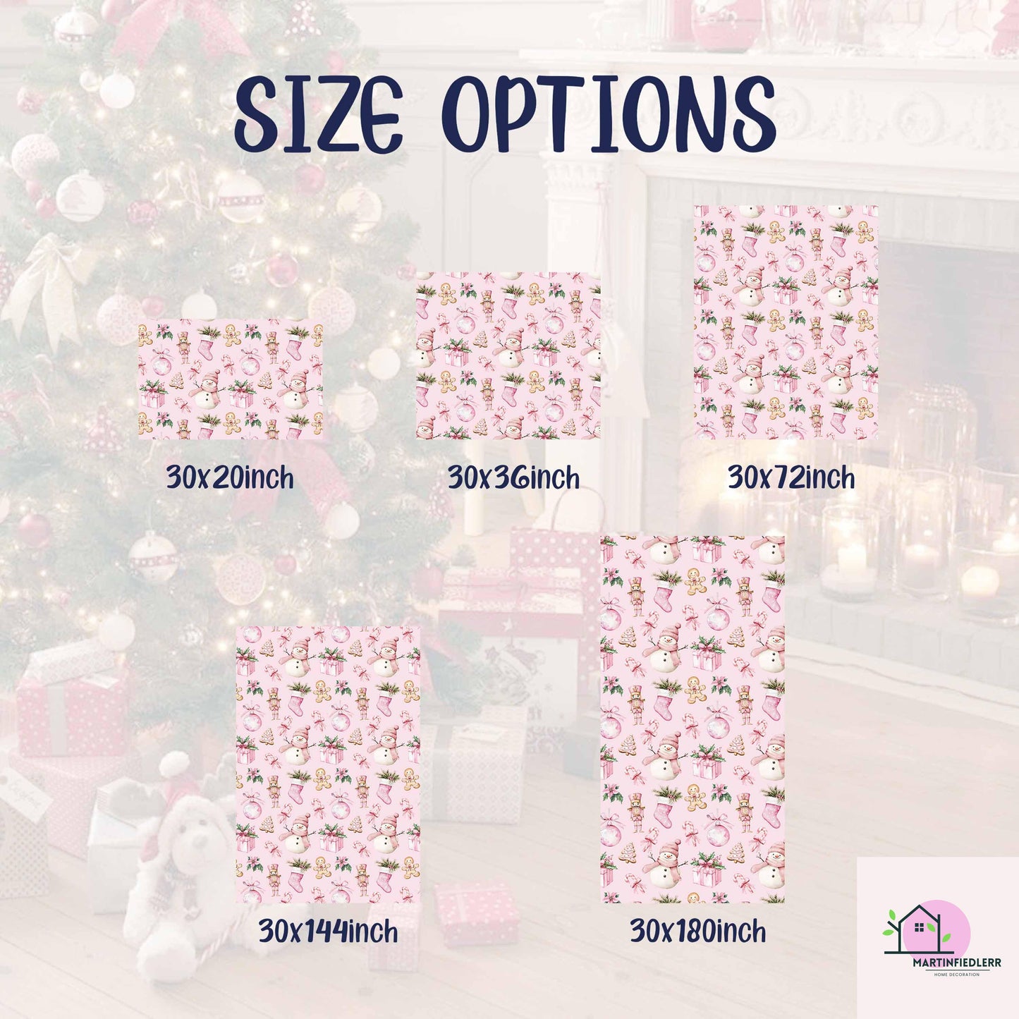 Pink Christmas Wrapping Paper: Snowman & Gingerbread Design