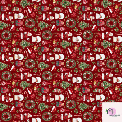 Santa Claus Christmas Wrapping Paper, Red Holiday Gift Wrap Sheets with Wreath Tree and Stockings, Festive Xmas Party Gift Packaging