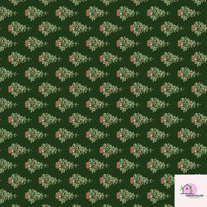 Green Christmas Wrapping Paper: Vintage Tree in Basket Design