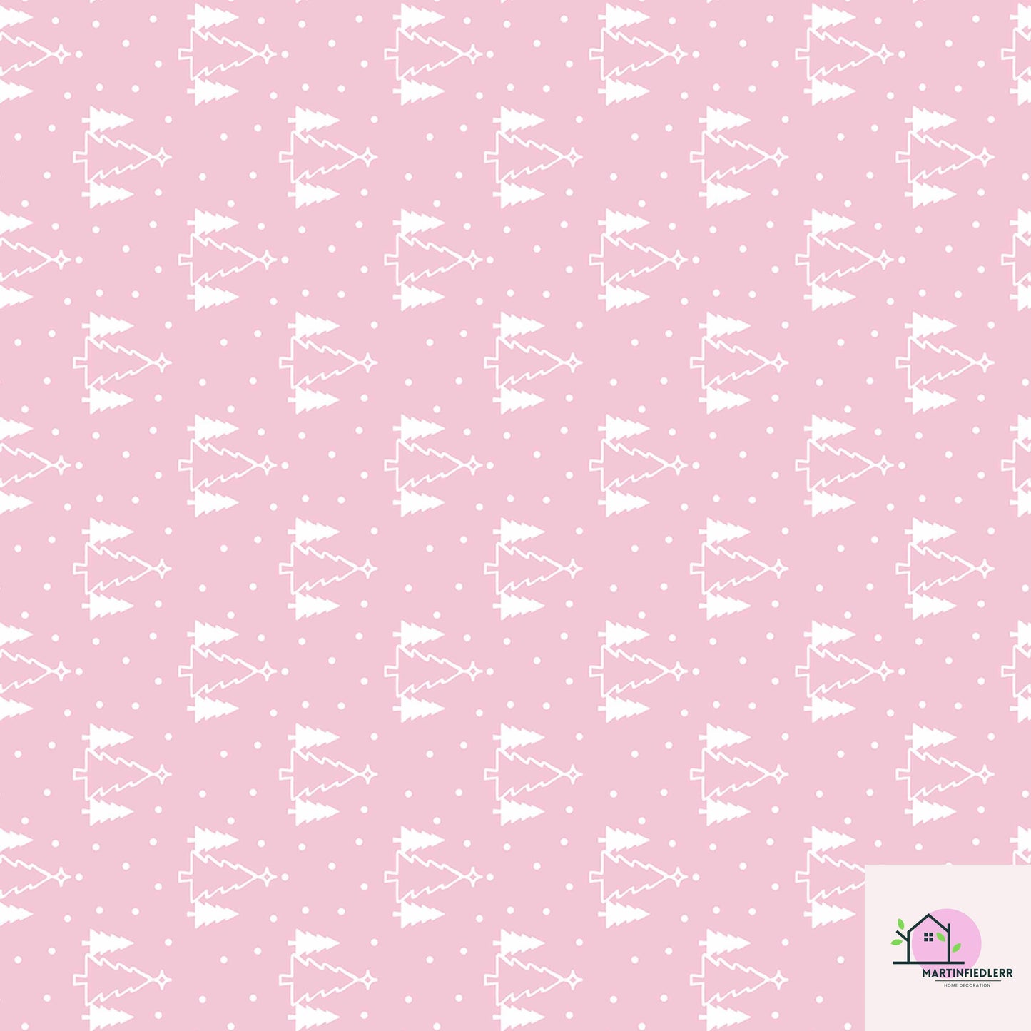 Pink Christmas Wrapping Paper, White Snowy Tree Holiday Gift Wrap Sheets, Cute Pastel Xmas Packaging for Winter Party, Festive Gift Wrap