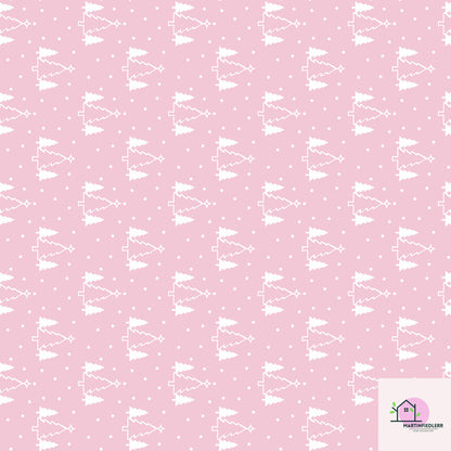 Pink Christmas Wrapping Paper, White Snowy Tree Holiday Gift Wrap Sheets, Cute Pastel Xmas Packaging for Winter Party, Festive Gift Wrap