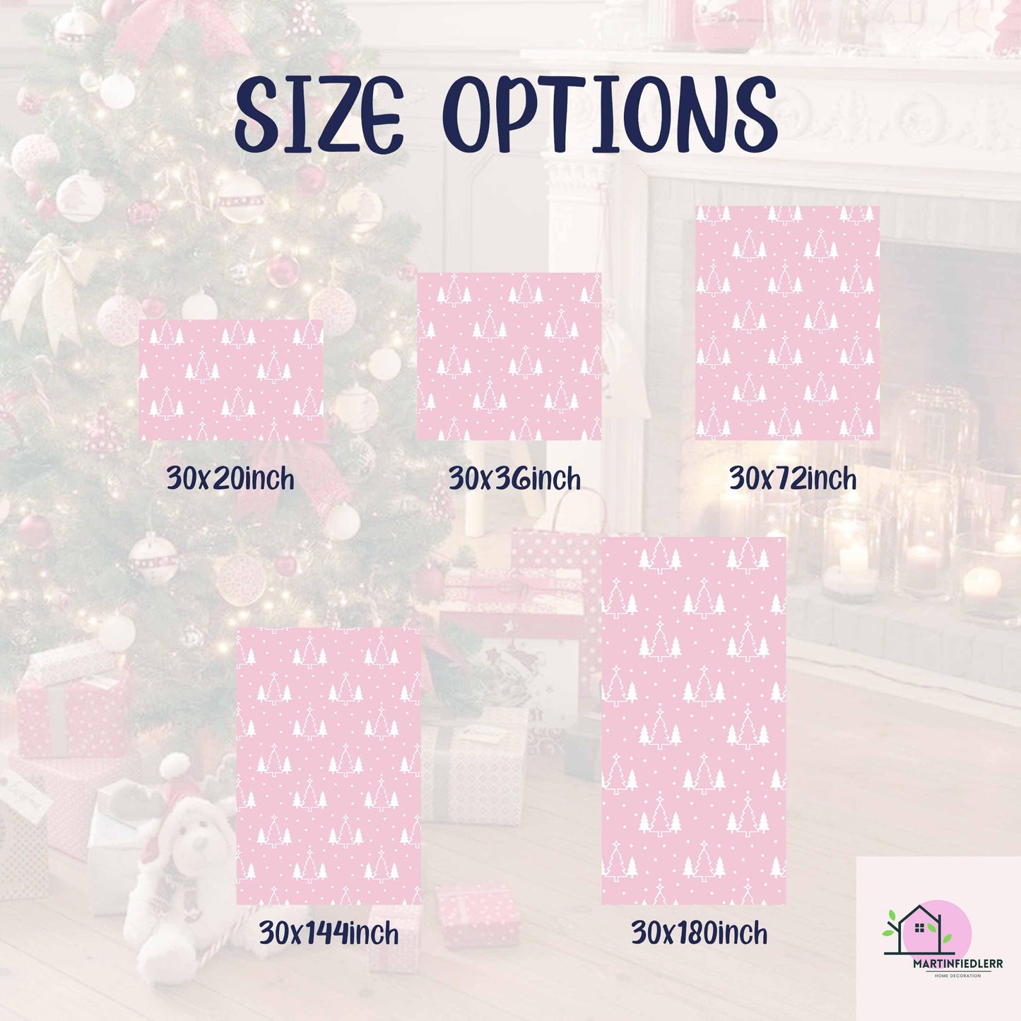 Pink Christmas Wrapping Paper, White Snowy Tree Holiday Gift Wrap Sheets, Cute Pastel Xmas Packaging for Winter Party, Festive Gift Wrap