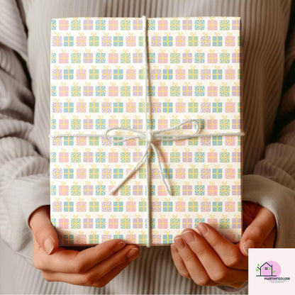 Pastel Christmas Wrapping Paper: Colorful Gift Box Holiday Design