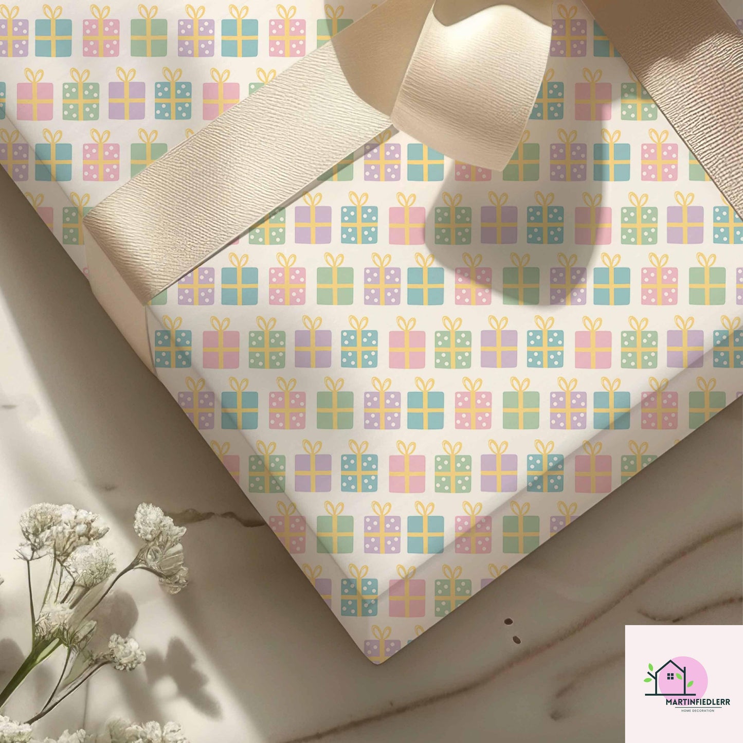 Pastel Christmas Wrapping Paper: Colorful Gift Box Holiday Design