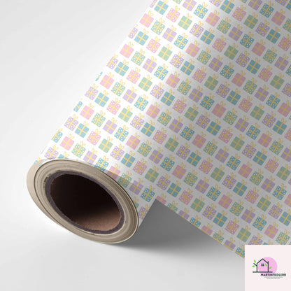 Pastel Christmas Wrapping Paper: Colorful Gift Box Holiday Design
