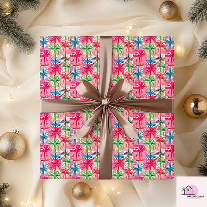 Colorful Gift Box Wrapping Paper: Festive Holiday Pink Ribbon