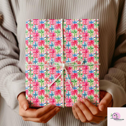 Colorful Gift Box Wrapping Paper: Festive Holiday Pink Ribbon