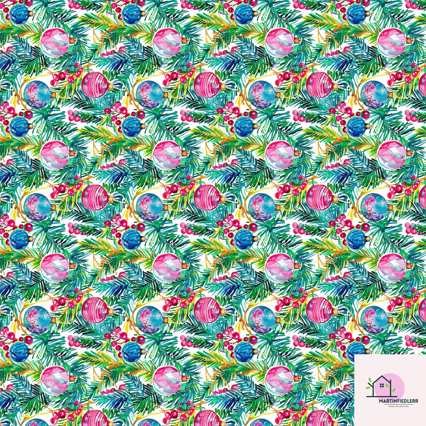 Bauble Christmas Wrapping Paper: Pink & Blue Ornament Festive Gift Wrap