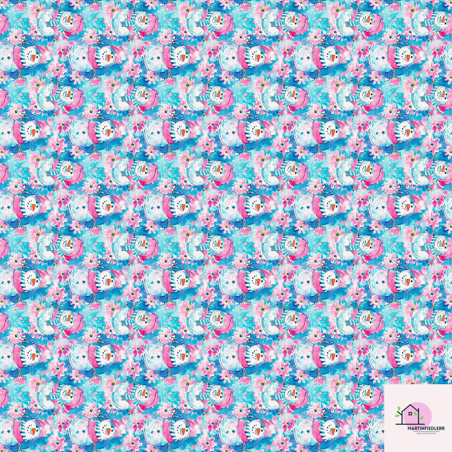 Snowman Christmas Wrapping Paper, Cute Pink Blue Holiday Gift Wrap Sheets, Festive Winter Wonderland Xmas Packaging, Seasonal Gift Wrap