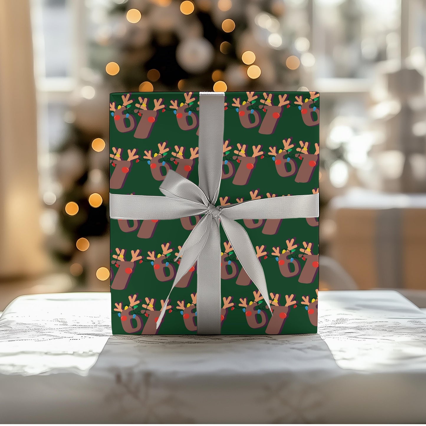 Green 67 Wrapping Papers, 67 Meme Christmas Gift Wrap, Kids Funny Wrapping Paper, Reindeer 67 Wrap, Brain Rot meme, Holiday Gift Wrap