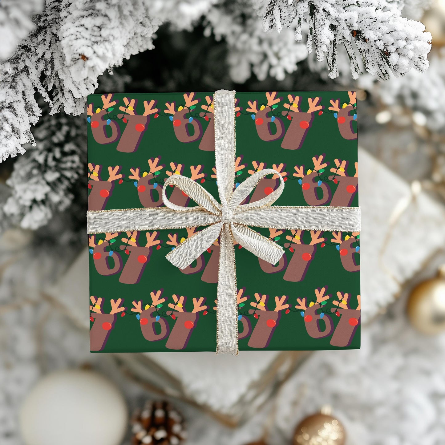 Green 67 Wrapping Papers, 67 Meme Christmas Gift Wrap, Kids Funny Wrapping Paper, Reindeer 67 Wrap, Brain Rot meme, Holiday Gift Wrap