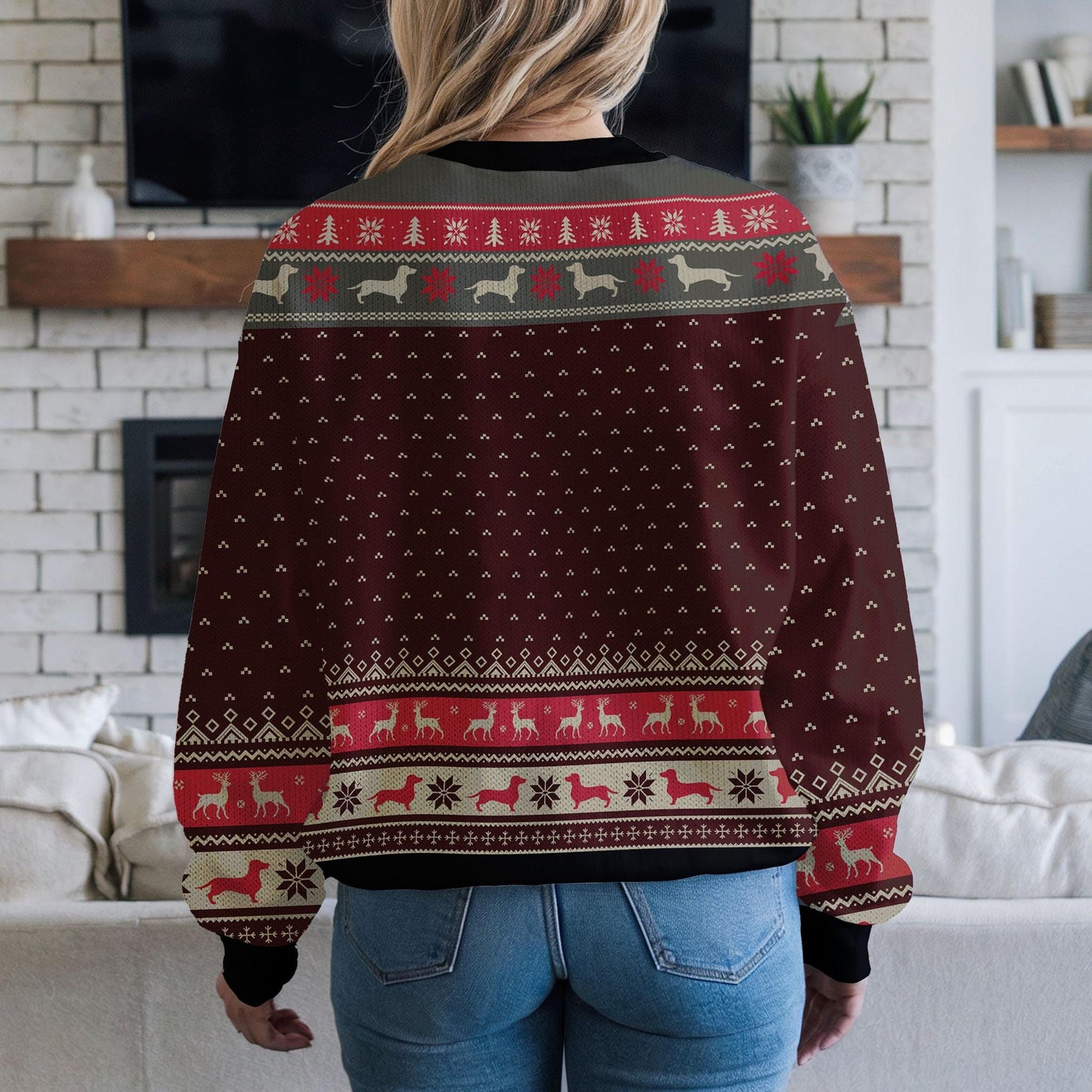 Walking in a Wiener Wonderland Ugly Christmas Sweater, Funny Dachshund Sausage Dog Sweatshirt, Cute Wiener Dog Xmas Gift for Dog Lovers