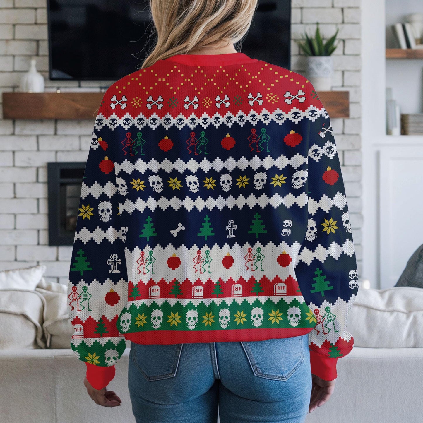 Dead Inside But Jolly AF Ugly Christmas Sweater, Funny Skeleton Ugly Christmas Sweatshirt, Dark Humor Holiday Party Unisex Winter Outfit