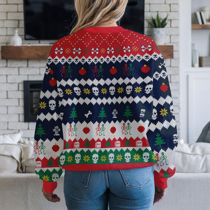 Dead Inside But Jolly AF Ugly Christmas Sweater, Funny Skeleton Ugly Christmas Sweatshirt, Dark Humor Holiday Party Unisex Winter Outfit