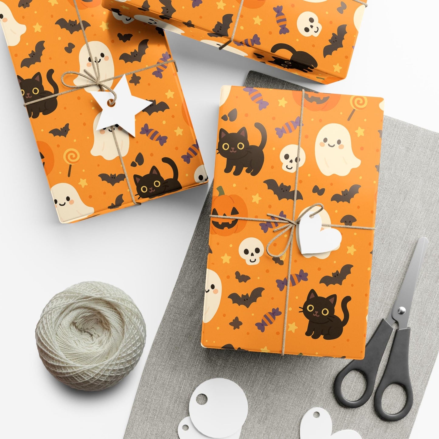 Gift Wrap Papers, Halloween Bat Ghost Pumpkin Skull Fun Wrapping Sheets, Party Supplies, Holiday Decor, Craft Paper, Gift Packaging,