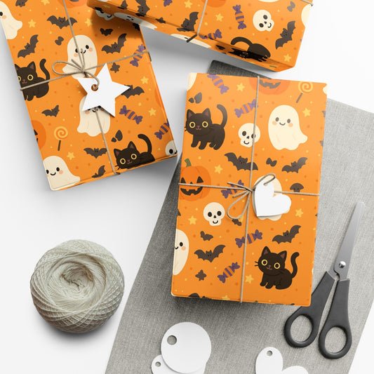 Gift Wrap Papers, Halloween Bat Ghost Pumpkin Skull Fun Wrapping Sheets, Party Supplies, Holiday Decor, Craft Paper, Gift Packaging,