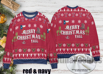 Merry Christmas Y'all Texas Ugly Christmas Sweater, Texas Christmas Ugly Sweater, Merry Christmas Y'all Ugly Christmas Sweater