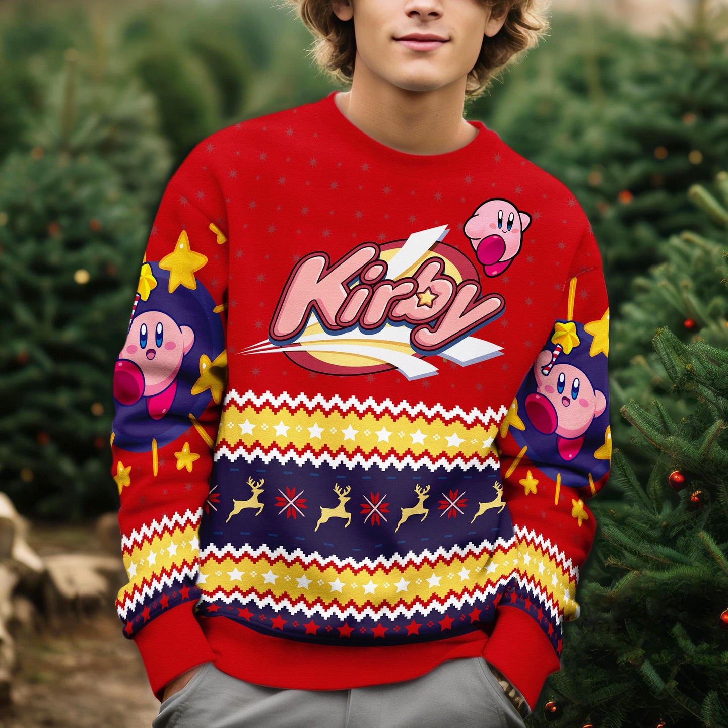 Merry Christmas Kirby Ugly Christmas Sweater, Kirby Ugly Sweater,Kirby Video Game,Christmas Party 2025,Gifts For Fan Pink Kirby Ugly Sweater